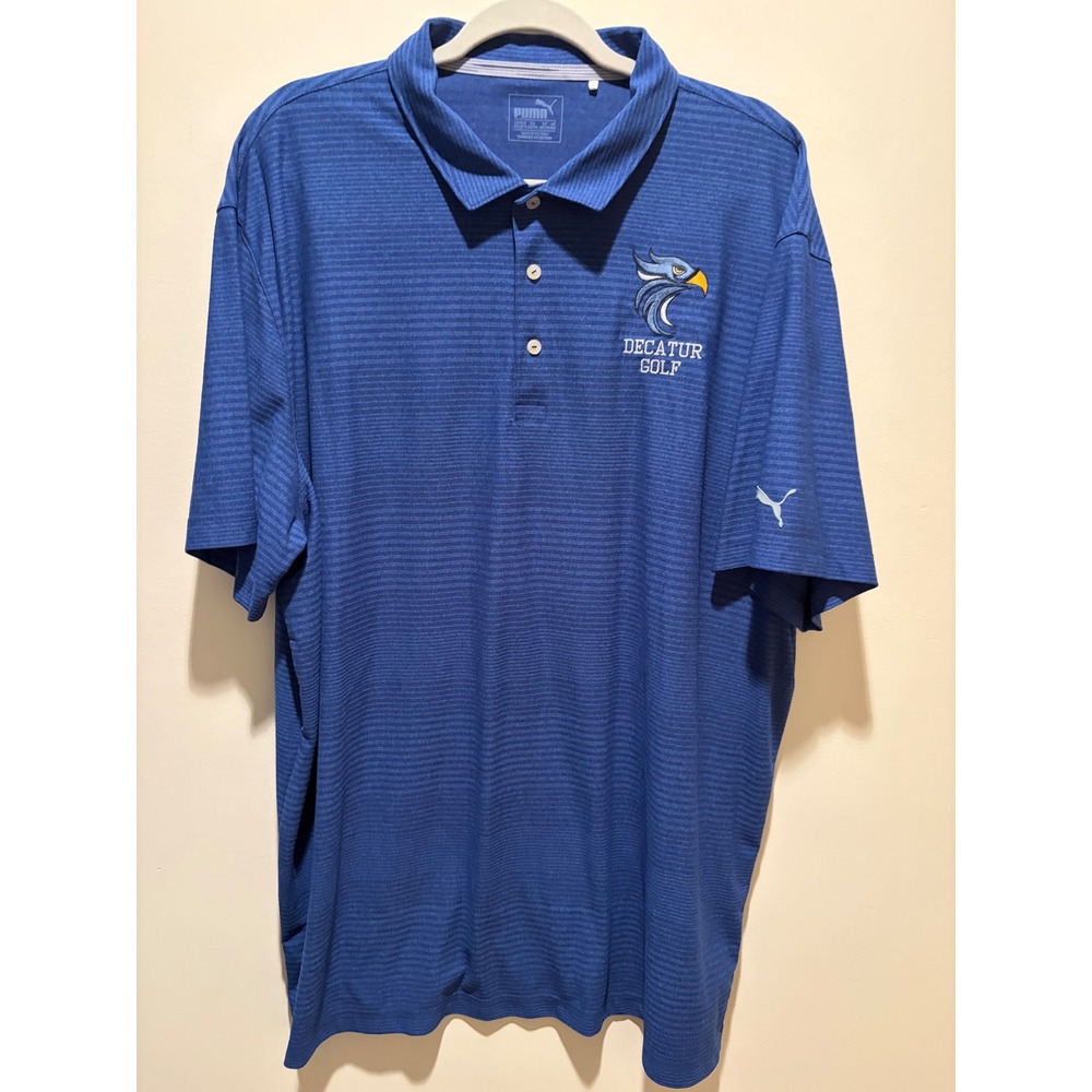 Puma Mens 3XL Decatur Golf Polo Shirt Blue Striped dryCELL Performance Short Slv